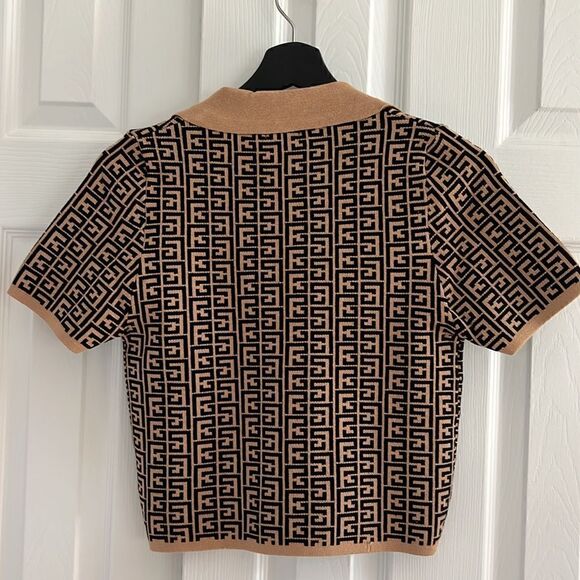 Brown & Tan Color Block Knit V- Neck top - Picture 4 of 8